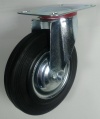 Колесная опора поворотная, обод - прессованный из листовой стали, шинка - литая черная резина, платформенное крепление, стандартные, роликоподшипник (SC42 (L), t-1,8мм)