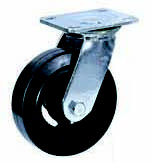 Колесные опоры большегрузные поворотные, литая черная резина, чугунный обод, платформенное крепление, роликоподшипник  (SCd42 (29))