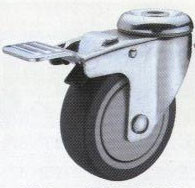 Колесные опоры аппаратные поворотные с тормозом, термо-пластичная серая резина, полипропиленовый обод, крепление под болт, шарикоподшипник   (SChgb100(TPR))