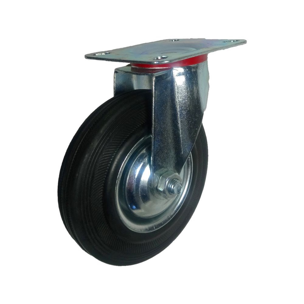 Колесная опора поворотная, обод - прессованный из листовой стали, шинка - литая черная резина, платформенное крепление, стандартные, роликоподшипник (SC55 (L), t-1,8мм)