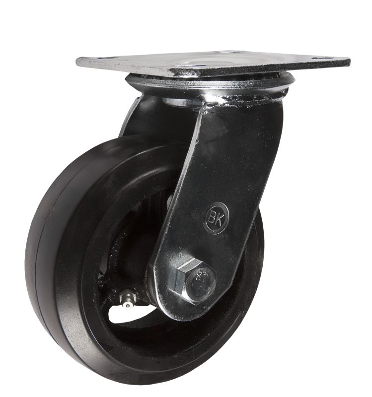 Колесные опоры большегрузные поворотные, литая черная резина, чугунный обод, платформенное крепление, роликоподшипник  (SCd80 (29))
